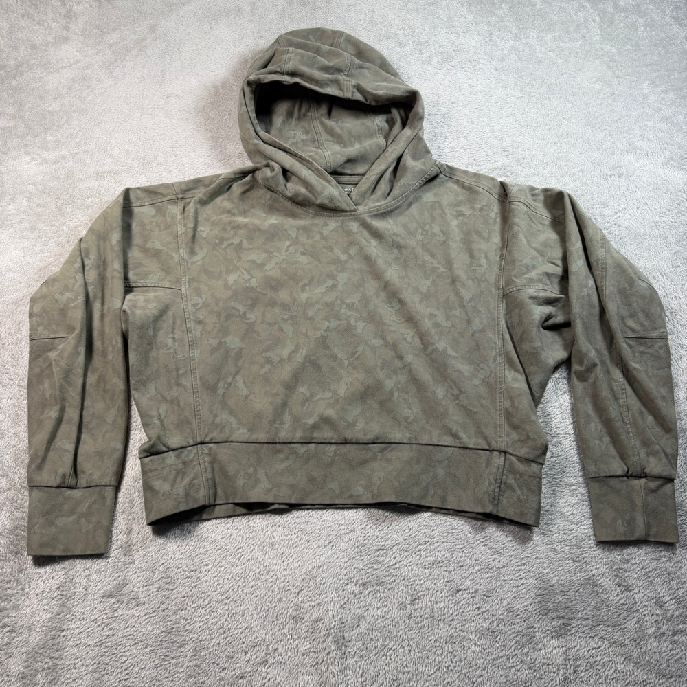 Athleta Farallon Camo Cropped Hoodie Women Medium Green Pullover Sweatshirt Gym